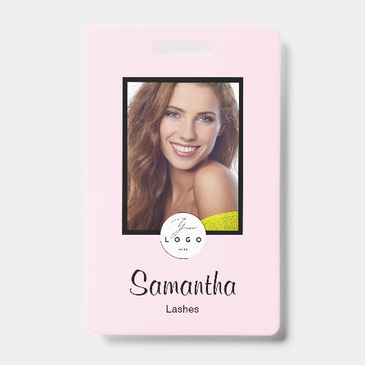 Badge de Maquillage Photo Logo Script Noir Rose Ro (Avant)
