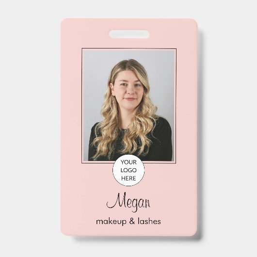 Badge de Maquillage Photo Logo Script Rose Fardé (Avant)