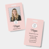 Badge de Maquillage Photo Logo Script Rose Fardé (Avant & arrière)