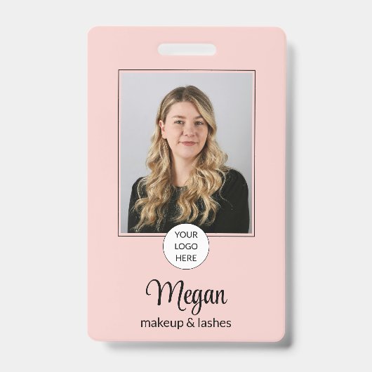 Badge de Maquillage Photo Logo Script Rose Fardé (Avant)