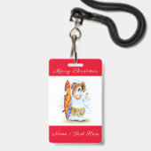 Badge de Noël drôle avec Snowman Surfer (Dos avec cordon)