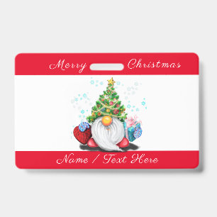 Badge de Noël Gnome avec des Cadeaux avec Nom Pers