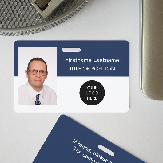 Badge de nom avec photo Corporate Dark Blue