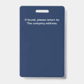 Badge de nom bleu foncé avec photo d'identité (Arrière)