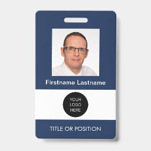 Badge de nom bleu foncé avec photo d'identité