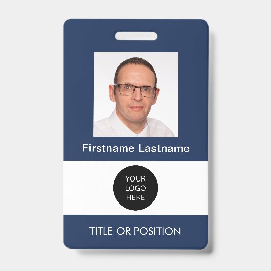 Badge de nom bleu foncé avec photo d'identité (Avant)