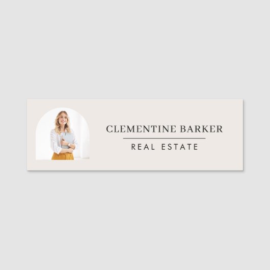 Badge de nom de l'agent immobilier moderne avec ar (Devant)