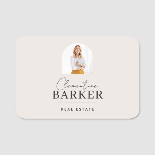 Badge de nom de l'agent immobilier moderne avec ar (Devant)