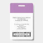 Badge de nom de photo d'employé avec code-barres p (Arrière)