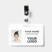 Badge de nom de photo d'employé de société blanc (Avant avec clip)