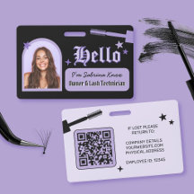 Badge de nom de technicien en cils gothique violet