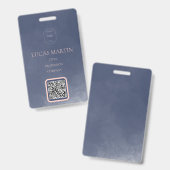 Badge de nom d'employé à code QR bleu marine fumé (Avant & arrière)