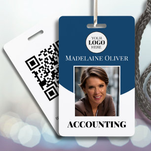 Badge de nom d'employé avec logo photo bleu