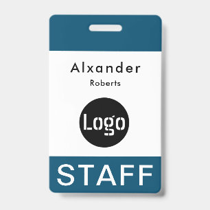 Badge de nom du personnel bleu, logo personnalisé