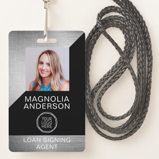 Badge de nom en métal brossé avec photo et code-ba