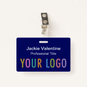Badge de nom en PVC bleu avec cordon ou bobine (Devant avec clip)