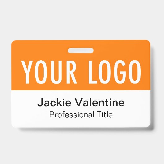 Badge de nom en PVC orange avec logo horizontal po (Avant)