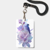 Badge de nom Fleur pastel Oiseau (Avant avec lanière)