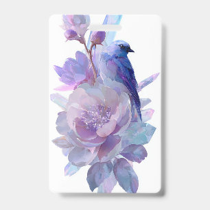 Badge de nom Fleur pastel Oiseau