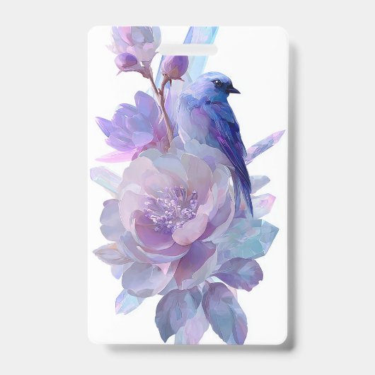 Badge de nom Fleur pastel Oiseau (Avant)