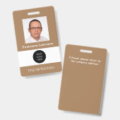 Badge de nom marron clair avec photo d'identité (Avant & arrière)