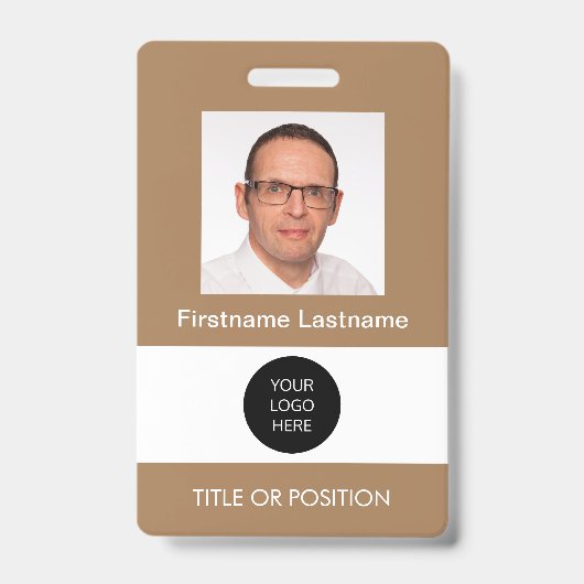 Badge de nom marron clair avec photo d'identité (Avant)