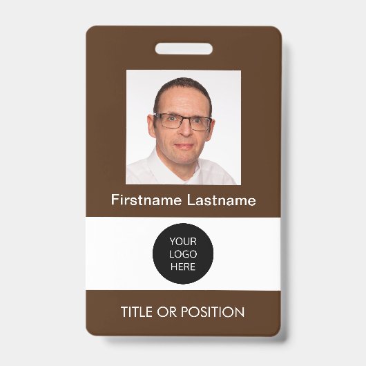Badge de nom marron foncé avec photo (Avant)