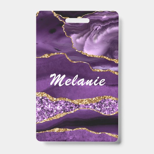 Badge de nom personnalisé Agate Violet Violet Or P (Avant)