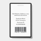 Badge de nom personnalisé avec code-barres et logo (Arrière)