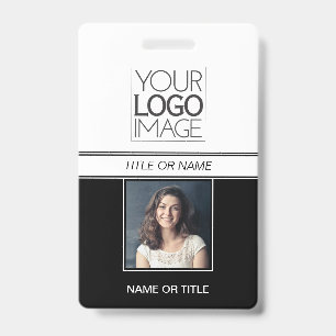 Badge de nom professionnel photo noir simple moder