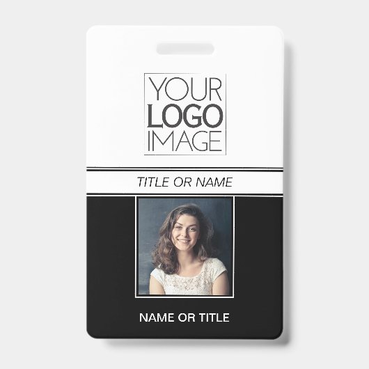 Badge de nom professionnel photo noir simple moder (Avant)