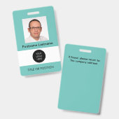 Badge de nom sarcelle clair avec photo ID (Avant & arrière)