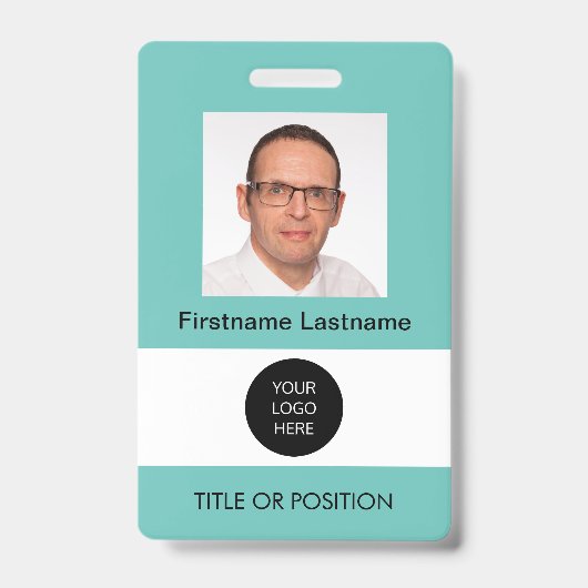 Badge de nom sarcelle clair avec photo ID (Avant)