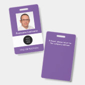 Badge de nom violet avec photo d'identité (Avant & arrière)