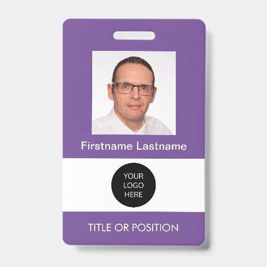 Badge de nom violet avec photo d'identité (Avant)