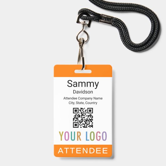 Badge de participant à l'événement Orange Code QR  (Avant avec lanière)