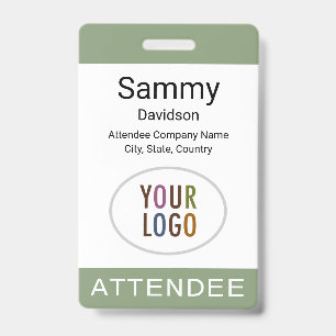 Badge de participant avec logo vert sauge sur mous