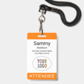 Badge de participant Orange Logo de l'événement Co (Avant avec lanière)
