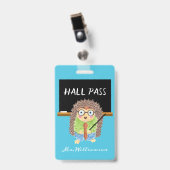 Badge de passe bleu pour enseignant hérisson mâle (Avant avec clip)