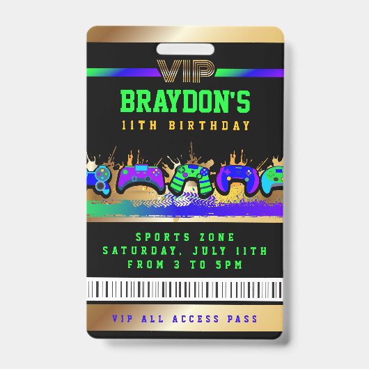 Badge de passe d'accès total VIP VIDEO GAMER GAME (Avant)