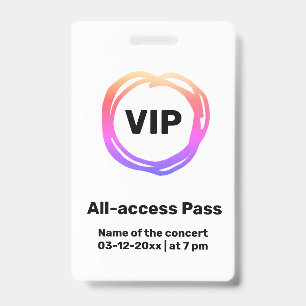 badge de passe d'accès tout compris VIP personnali