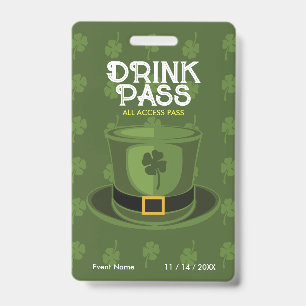 Badge de passe de boisson de la Saint-Patrick