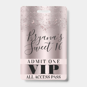 Badge de passe VIP pour la fête Sweet 16 aux papil