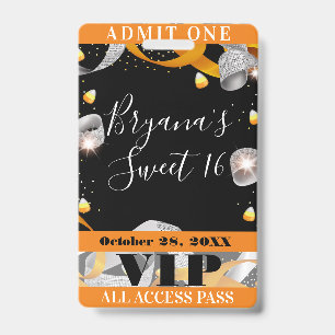 Badge de passe VIP pour la fête Sweet 16 Halloween
