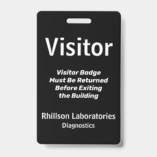 Badge de passe visiteur design vertical noir et bl (Avant)