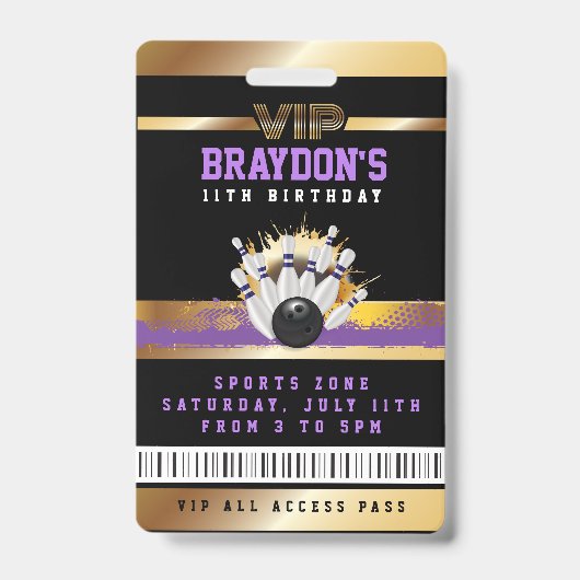 Badge de passeport VIP Bowling ALL ACCESS Gold (Avant)