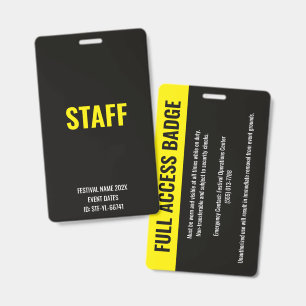 Badge de personnel de festival avec accès complet 