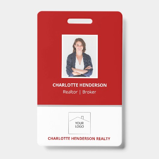 Badge de photo de l'agent immobilier rouge Logo (Avant)