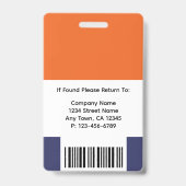 Badge de photo de l'employé - Orange, Blanc, Bleu (Arrière)
