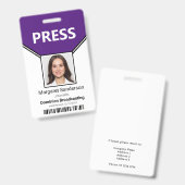 Badge de photo de passe presse et code-barres viol (Avant & arrière)